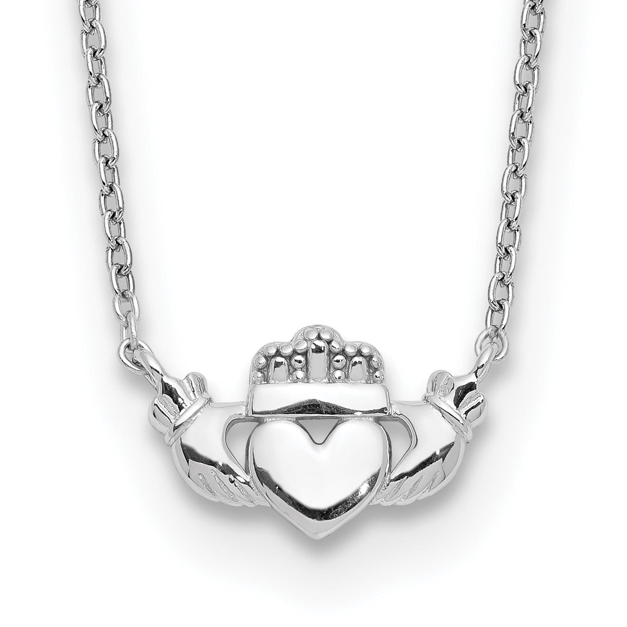 14k White Gold Claddagh Necklace
