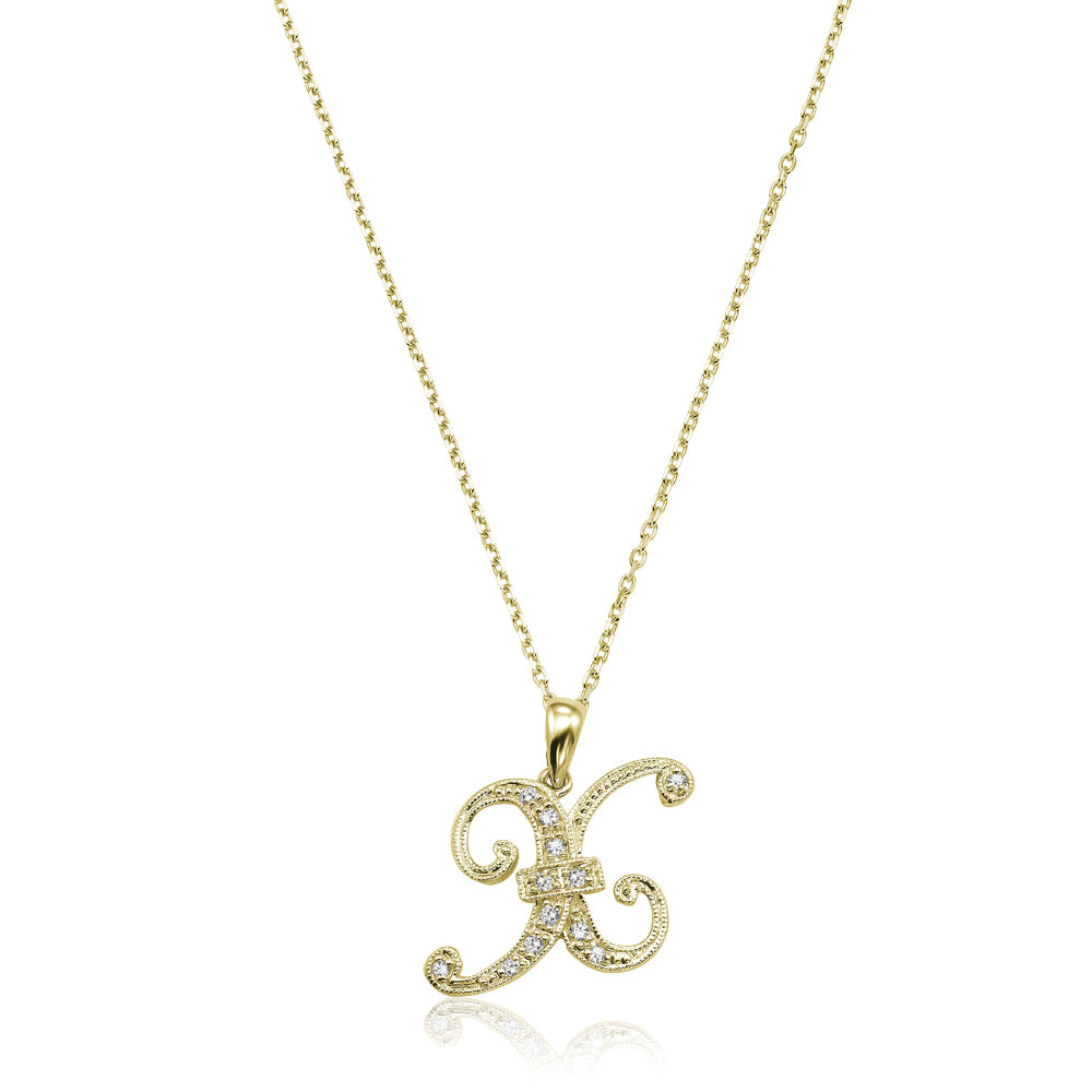 Product Image of Script Diamond Initials X Letter Necklace Yellow Gold