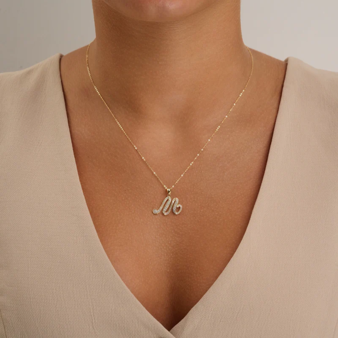 Script Diamond Initials Necklace 10K Gold