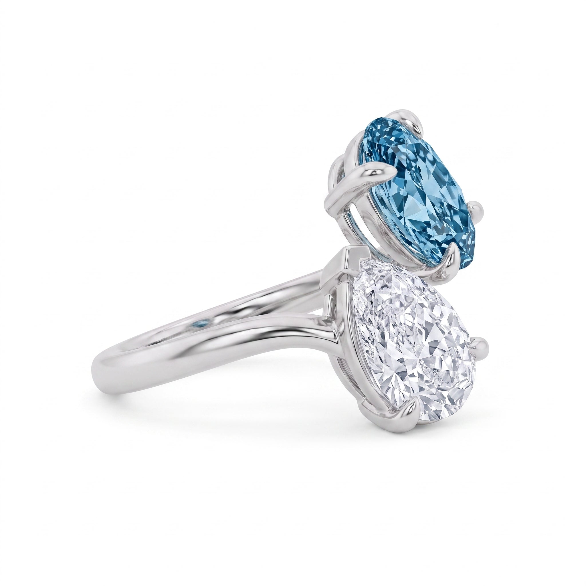 3Cttw Oval Shaped Lab Grown Diamond (F/VS) Toi et Moi Fashion Engagement Bypass Ring 14K Gold