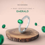 Genuine Emerald Solitaire Ring with Moissanite Accents