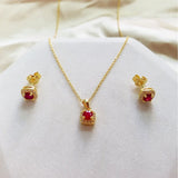 Genuine Ruby Halo Earrings with Moissanite Accents Gold Plated Silver Stud Earrings Affordable Valentine Gift 