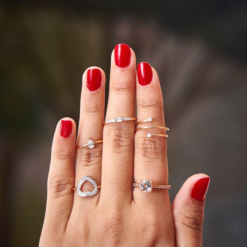 Diamond Baguette Engagement 10kt Rose Gold Ring - FineColorJewels