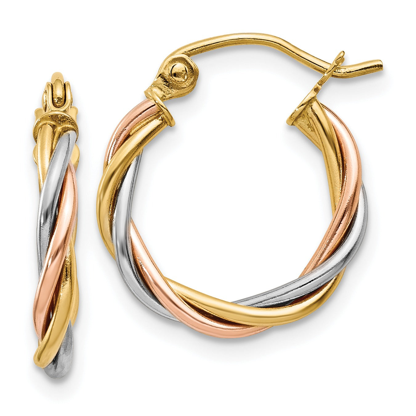 14k Gold Tri-Color Hoop Earrings