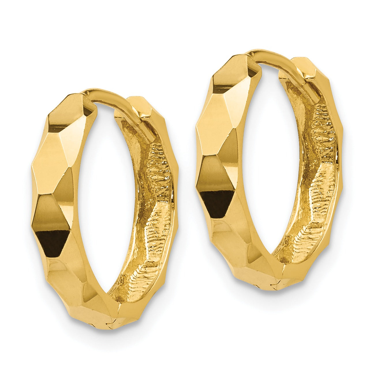 14k Gold Diamond-Cut Small Hinged Hoop Earrings