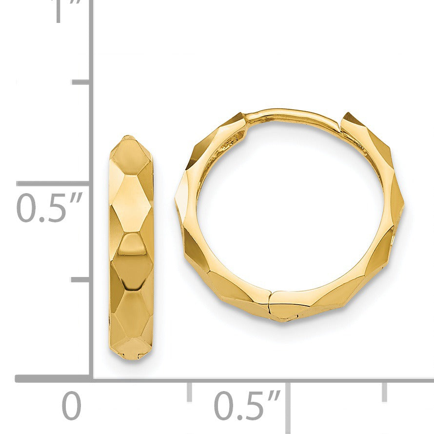 14K Gold Diamond-Cut Small Hinged Hoop Earrings