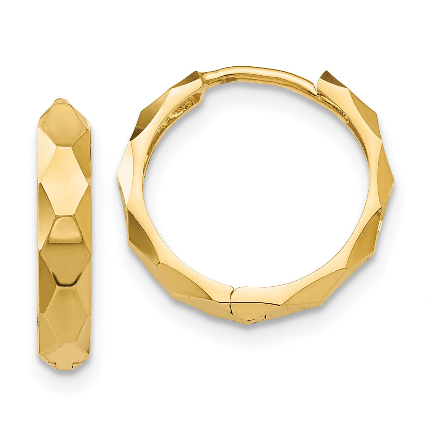 14K Gold Diamond-Cut Small Hinged Hoop Earrings