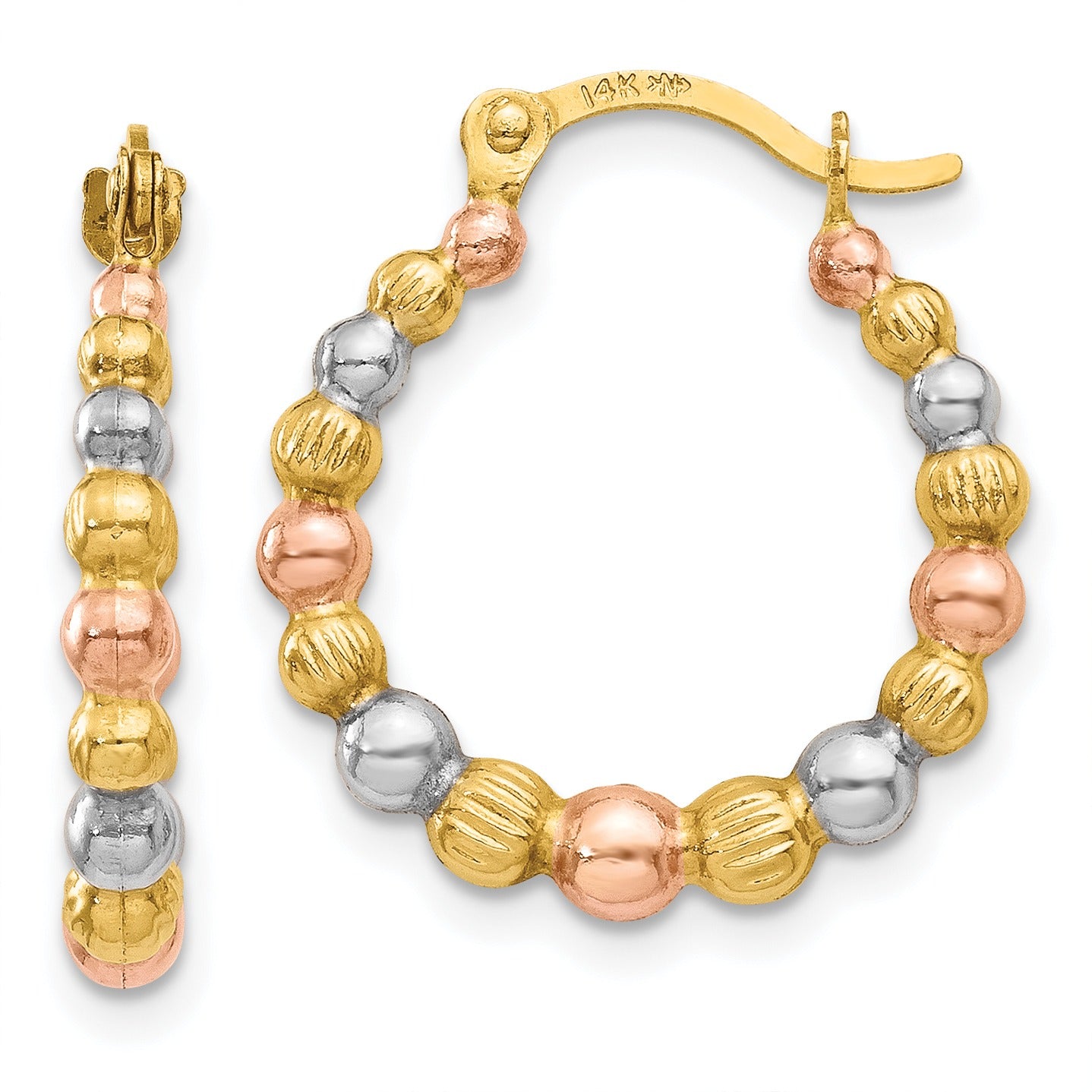 14K Gold Shrimp Beaded Hoop Earrings