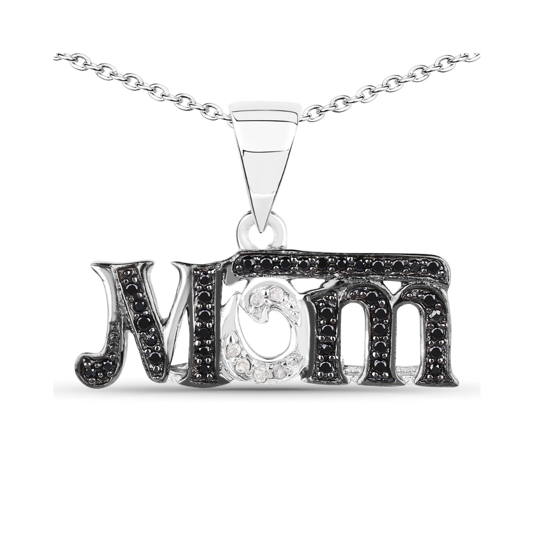 Genuine Black Spinel and White Diamond MOM Necklace