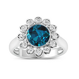 Genuine London Blue Topaz and Diamond Halo Ring