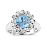 Genuine Diamond and Aquamarine Halo Ring