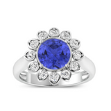 Genuine Tanzanite and Diamond Halo Ring