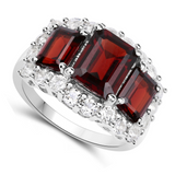 Genuine Three Stone Garnet Halo Ring