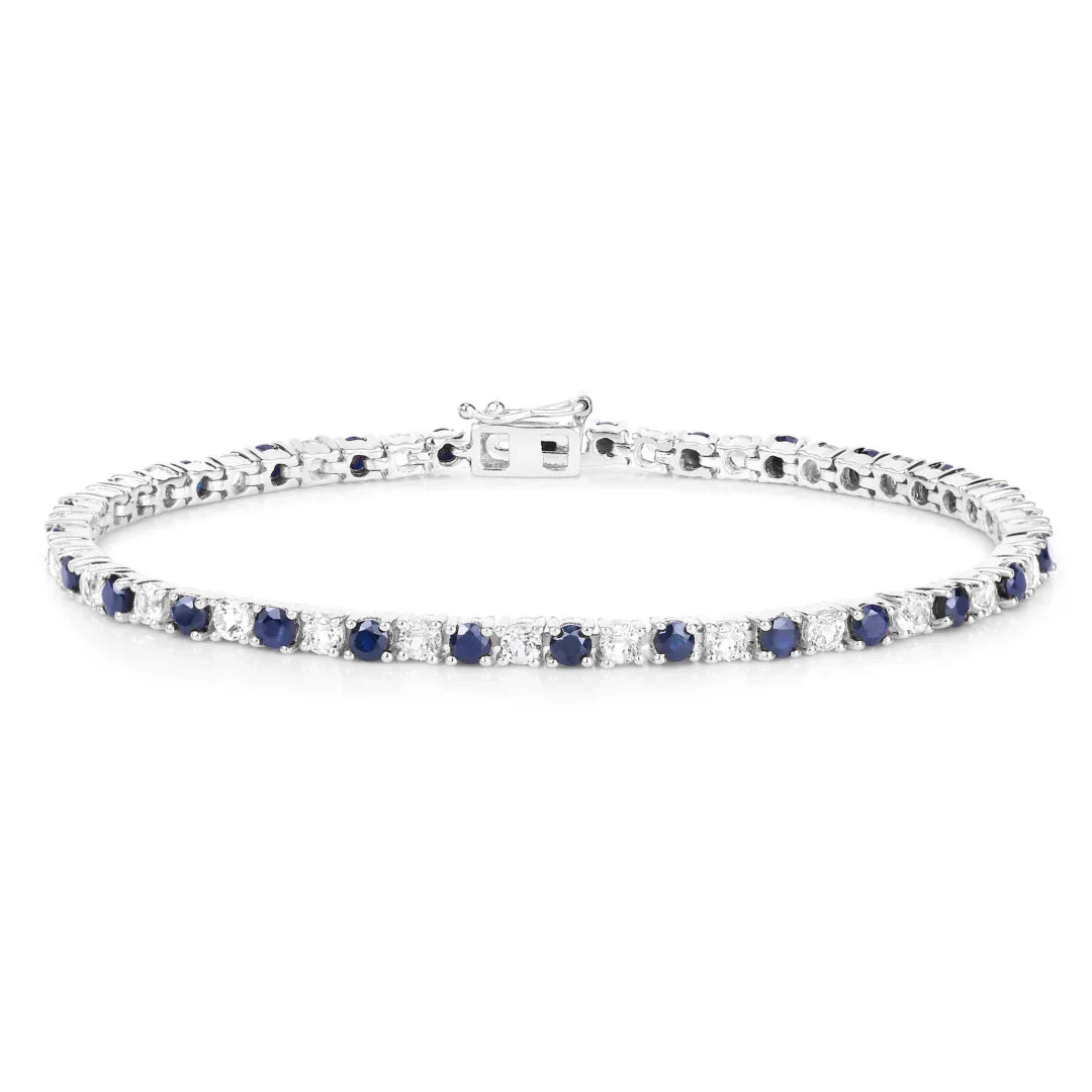 Natural Blue Sapphire and White Topaz Tennis Bracelet