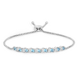 Genuine Swiss Blue Topaz and White Topaz Bolo Bracelet