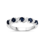 Genuine Blue Sapphire and White Topaz 5 Stone Ring