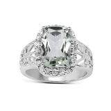 Genuine Green Amethyst Halo Ring