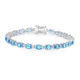 Genuine Swiss Blue Topaz Tennis Bracelet Silver