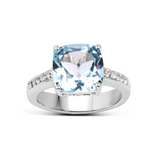 Blue Topaz Solitaire Ring with White Topaz Accents