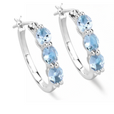 Genuine Blue Aquamarine and Diamond Hoop Earrings