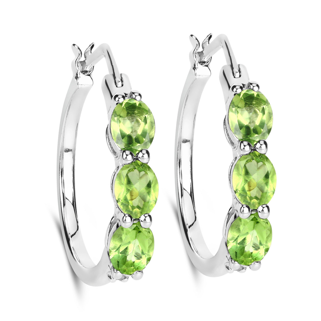 Genuine Green Peridot and Diamond Hoop Earrings