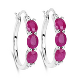 Genuine Pink Ruby and Diamond Hoop Earrings