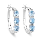 Genuine Blue Aquamarine and Diamond Hoop Earrings