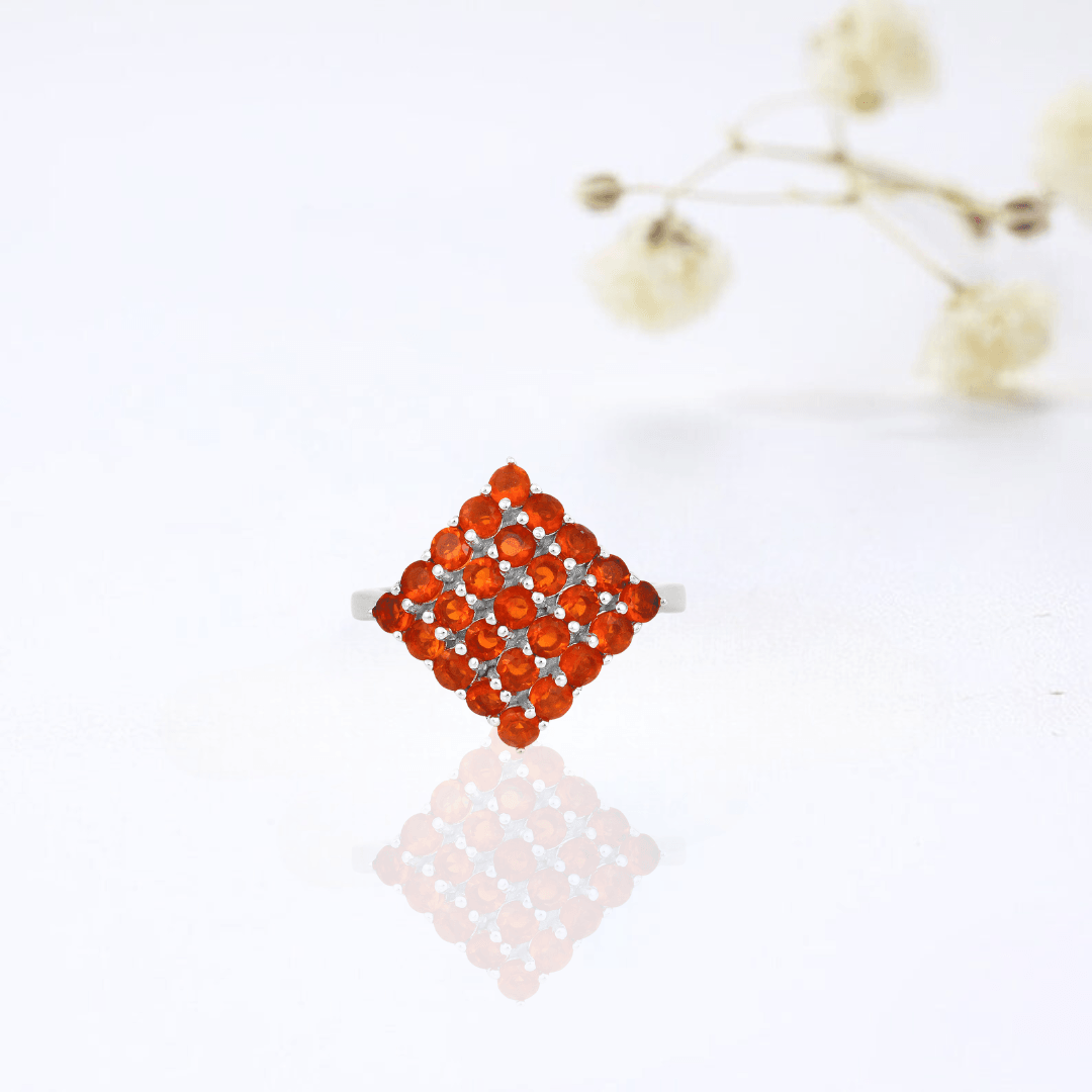 Natural fire opal cluster ring, orange opal ring, opal ring for women