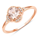 10K Rose Gold Morganite Halo Ring with White Diamonds