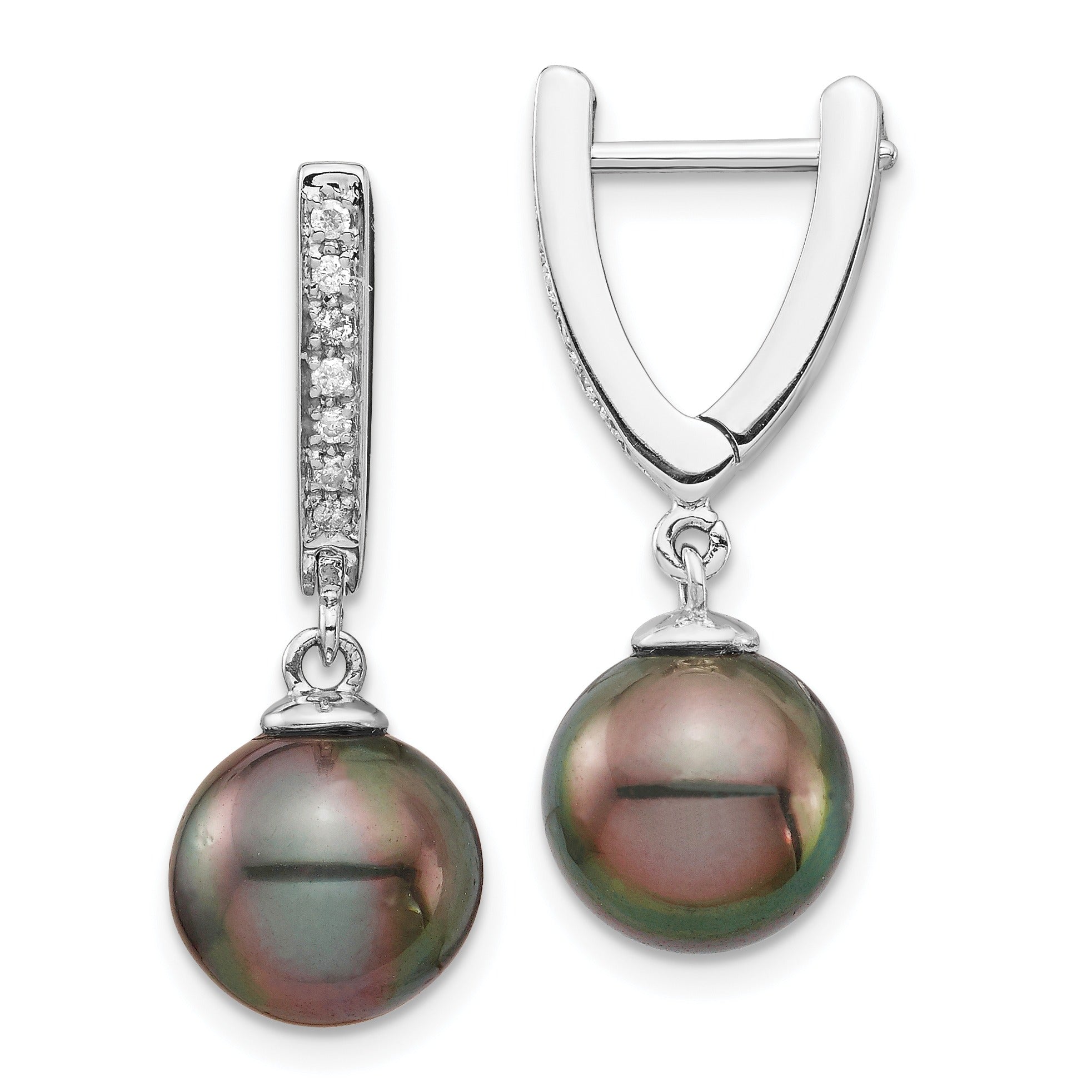 14k Gold Tahitian Pearl and Diamond Dangle Earrings