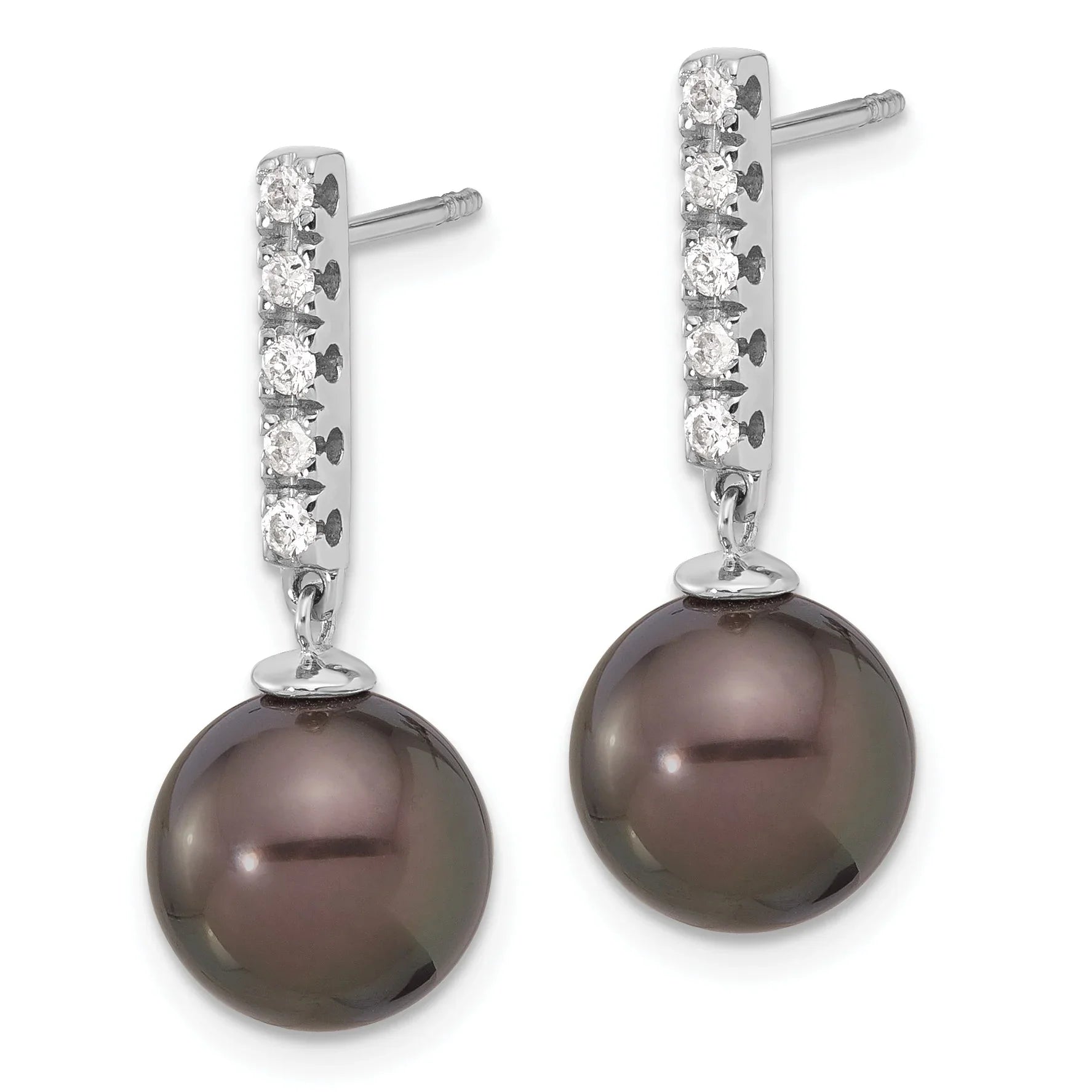 14k Gold Tahitian Black Pearl Diamond Drop Earrings