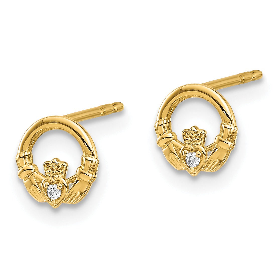 14K Gold Claddagh Post Stud Earrings