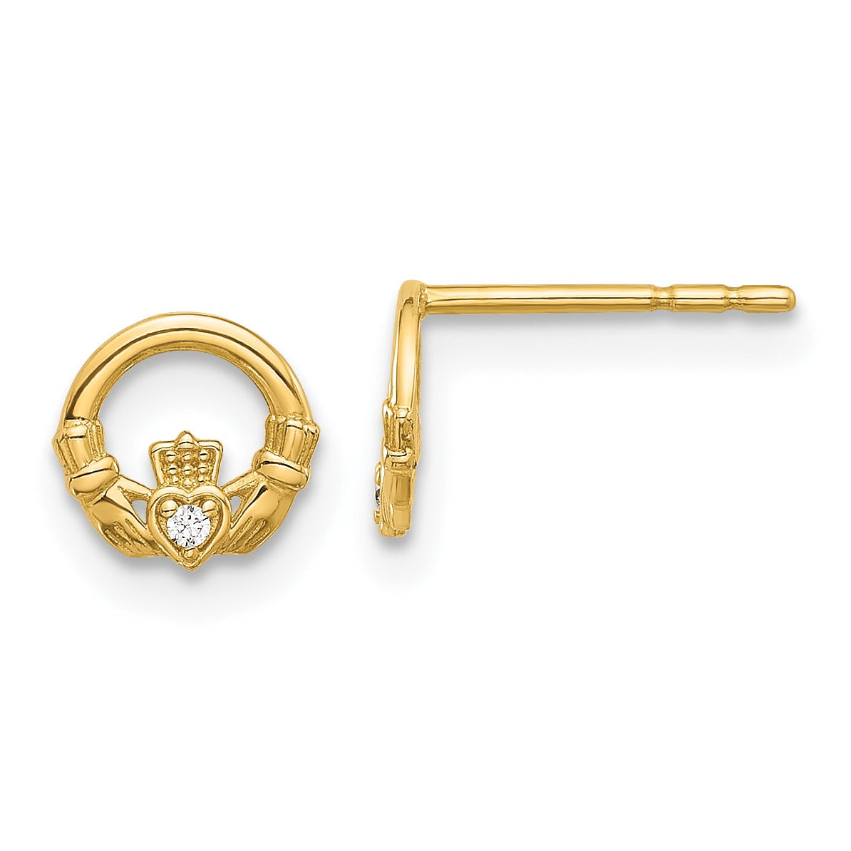 14K Gold Claddagh Post Stud Earrings