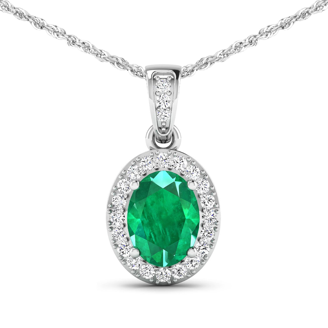Colgante de oro blanco de 14 quilates con esmeralda de Zambia y diamantes blancos