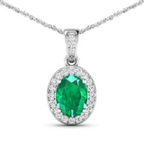 14K Zambian Emerald and White Diamond White Gold Pendant