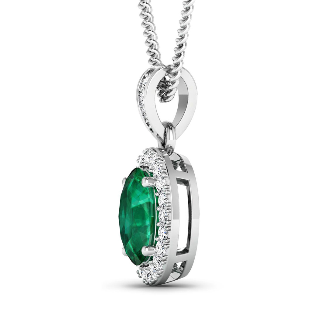 Colgante de oro blanco de 14 quilates con esmeralda de Zambia y diamantes blancos