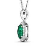 14K Zambian Emerald and White Diamond White Gold Pendant