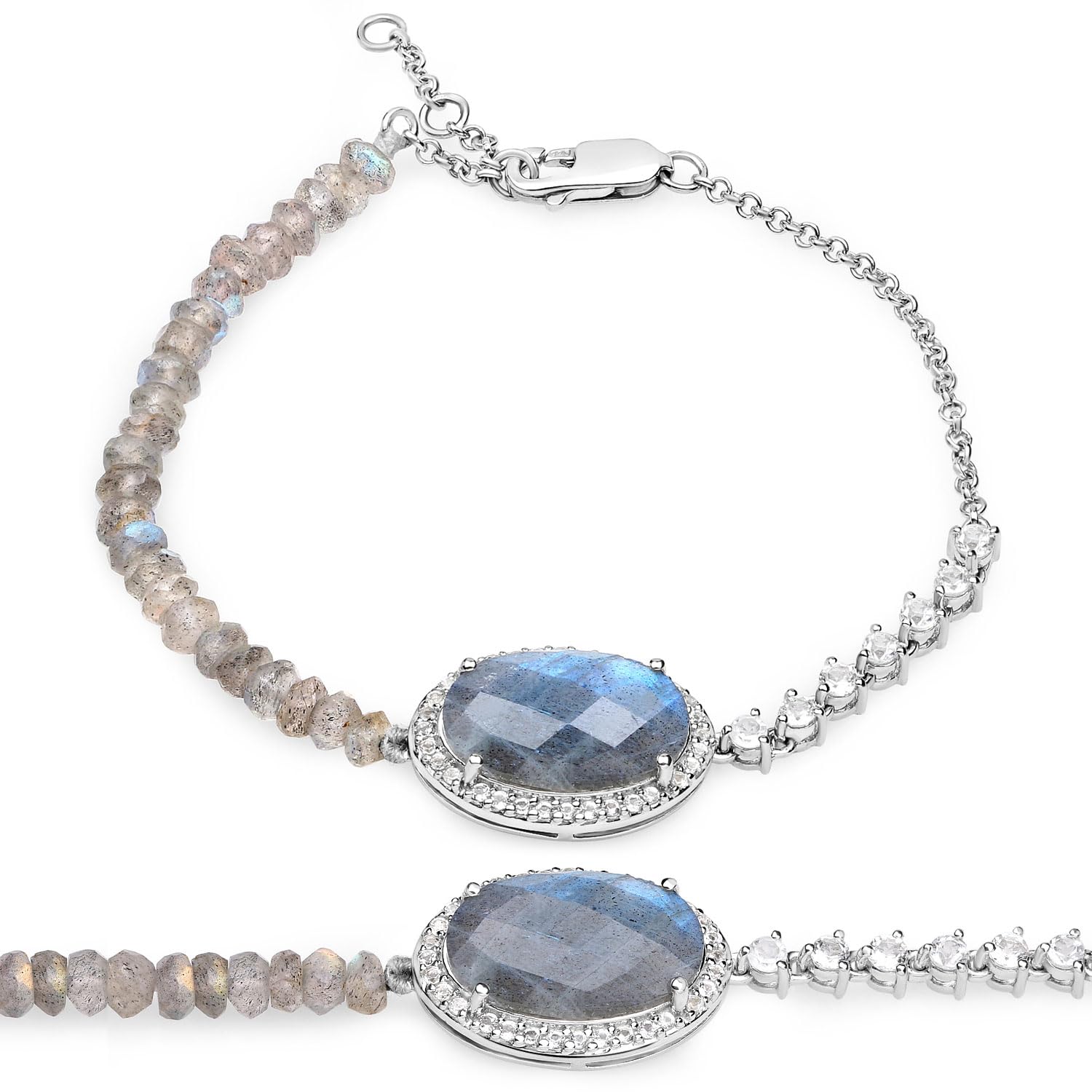 Labradorite and White Topaz Strand Tennis Bracelet Fine Color Jewels