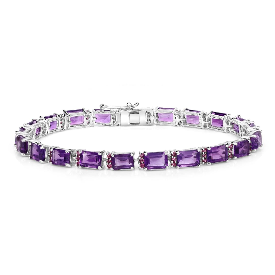 Purple Amethyst and Rhodolite Garnet Tennis Bracelet Silver Fine Color Jewels
