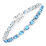 Genuine Swiss Blue Topaz Tennis Bracelet Silver