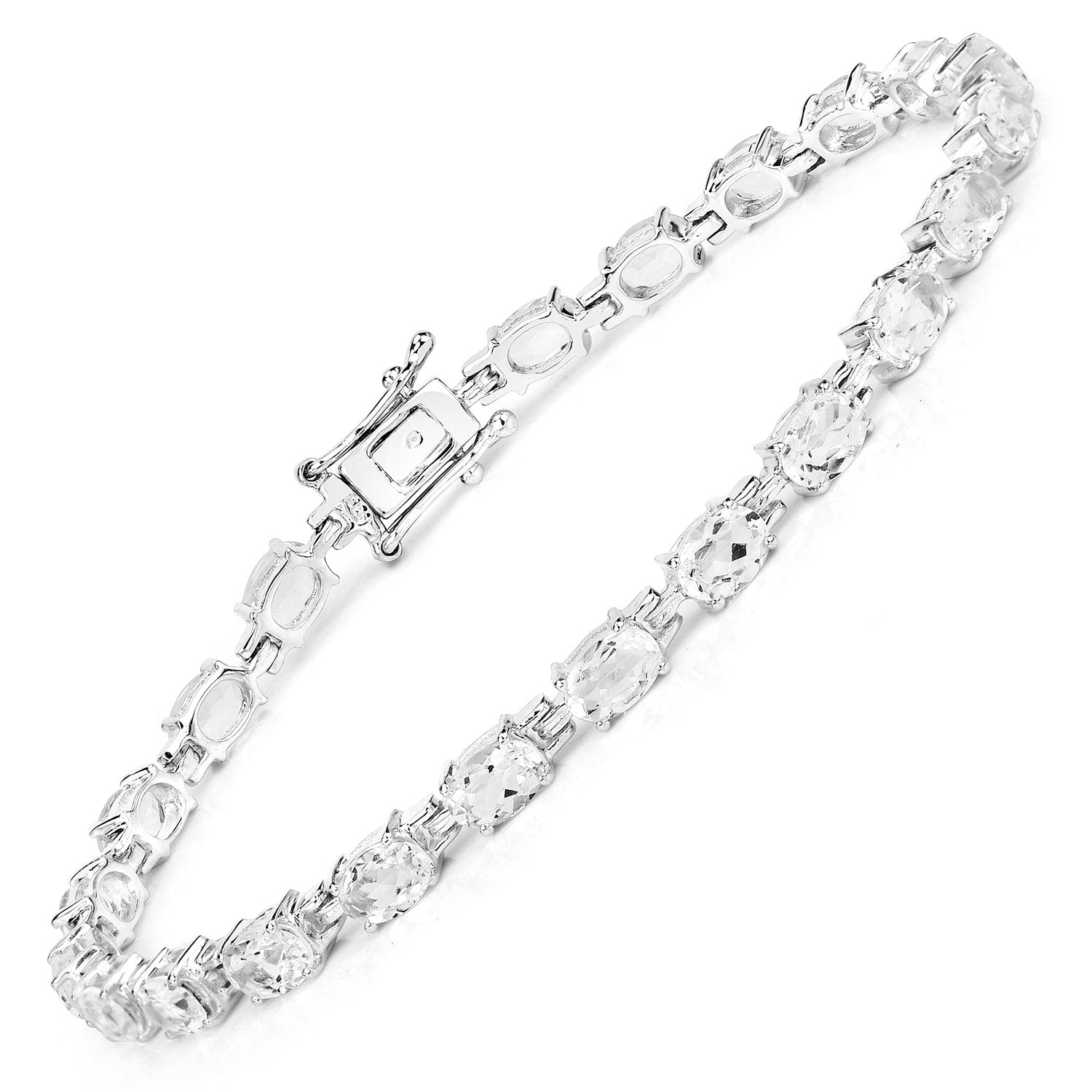 10.92 Cttw Oval White Topaz Rhodium over Silver Tennis Bracelet