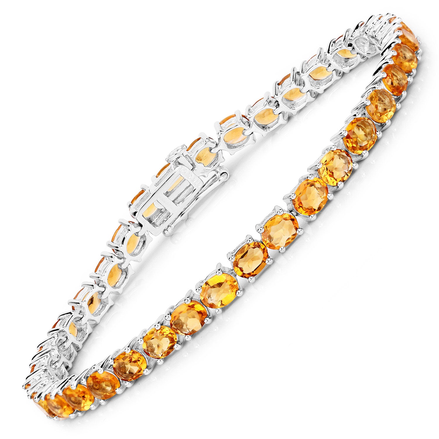 11.55 Cttw Oval Yellow Citrine Rhodium over Silver Tennis Bracelet