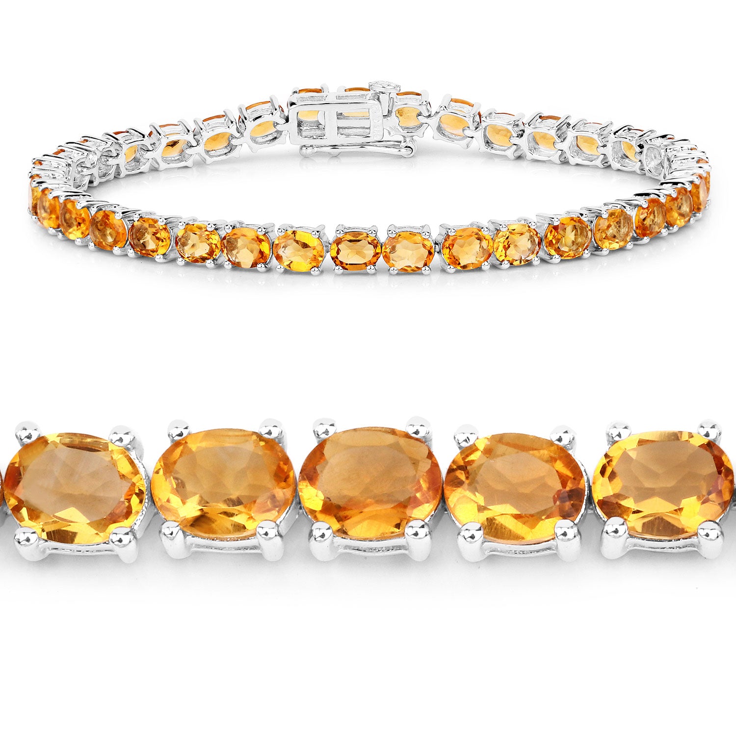 11.55 Cttw Oval Yellow Citrine Rhodium over Silver Tennis Bracelet