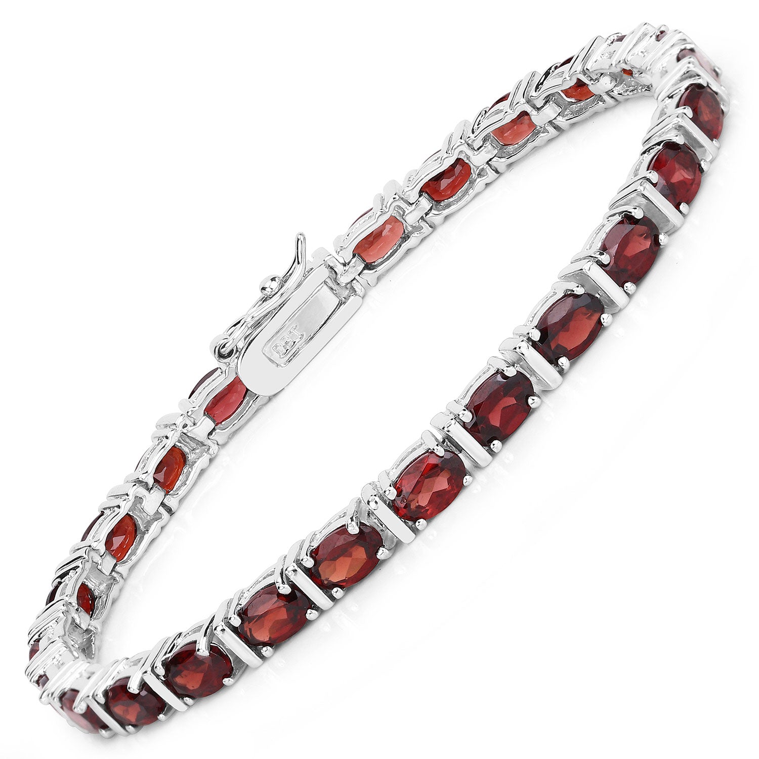 11.25 Cttw Oval Red Garnet Rhodium over Silver Tennis Bracelet
