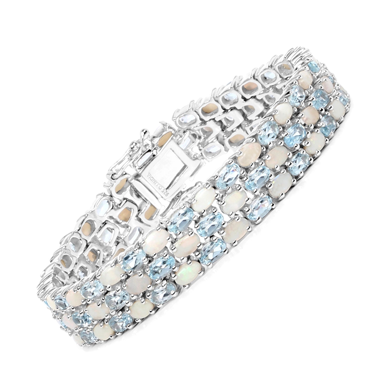 Genuine Opal and Blue Topaz Tennis Bracelet