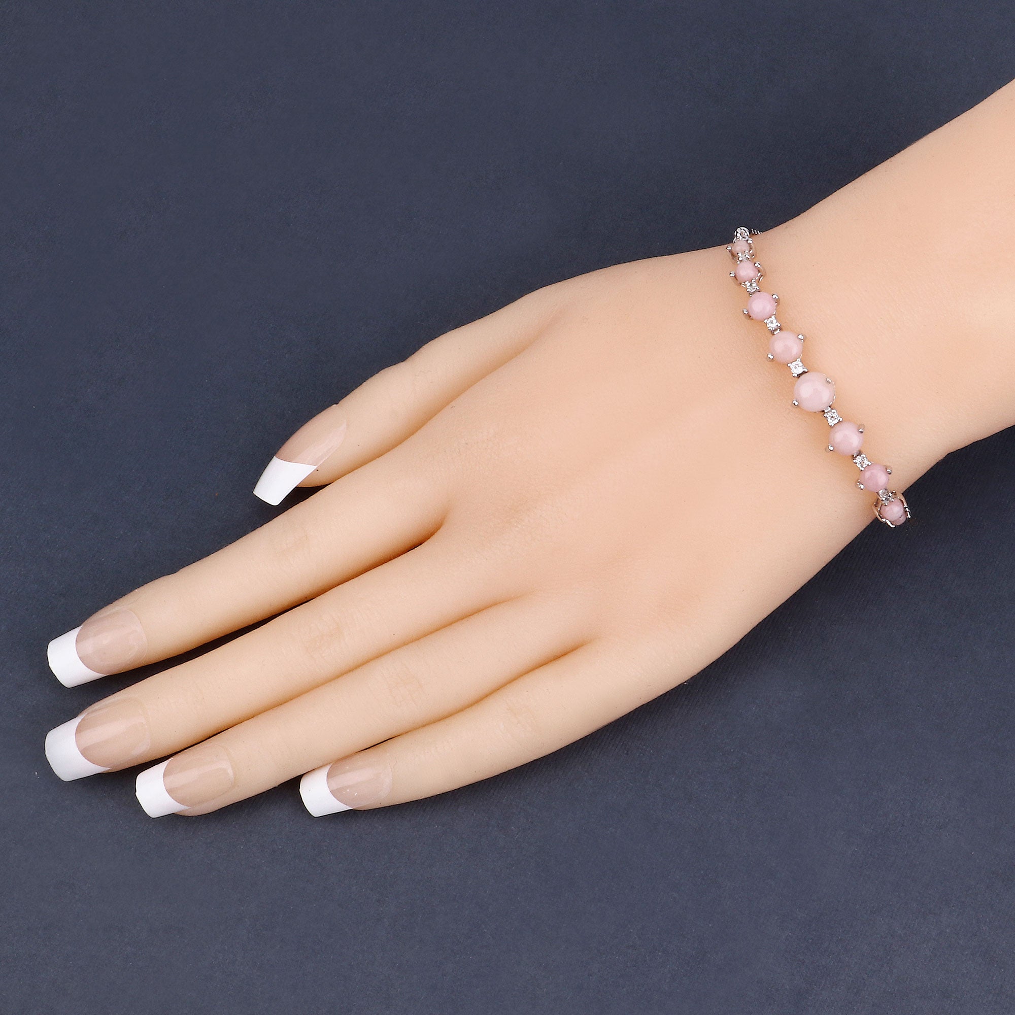 Genuine 925 Sterling Silver Pink Opal Bracelet
