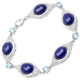 Genuine Swiss Blue Topaz & White Diamond Link Bracelet