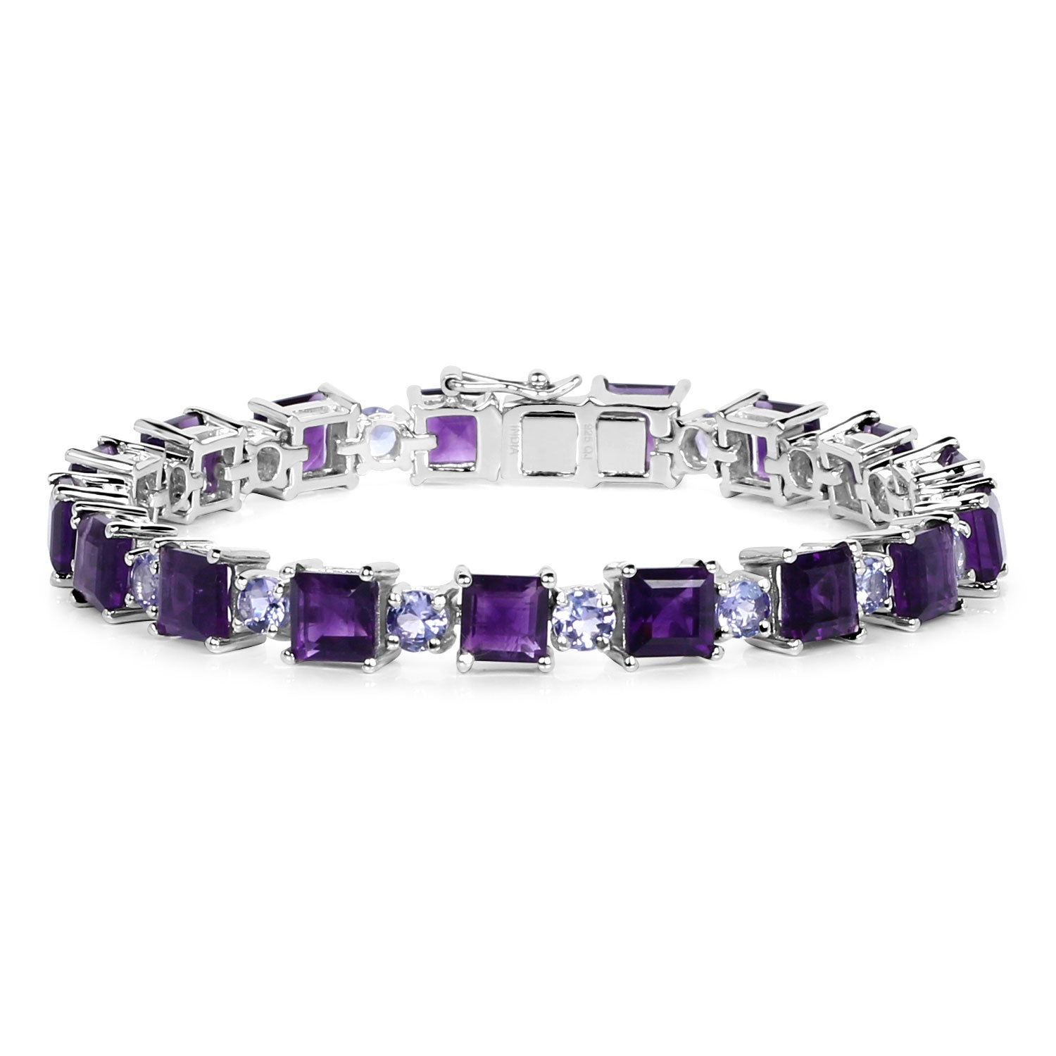 20.91 Cttw Square Purple Amethyst and Tanzanite Rhodium over Silver Bracelet