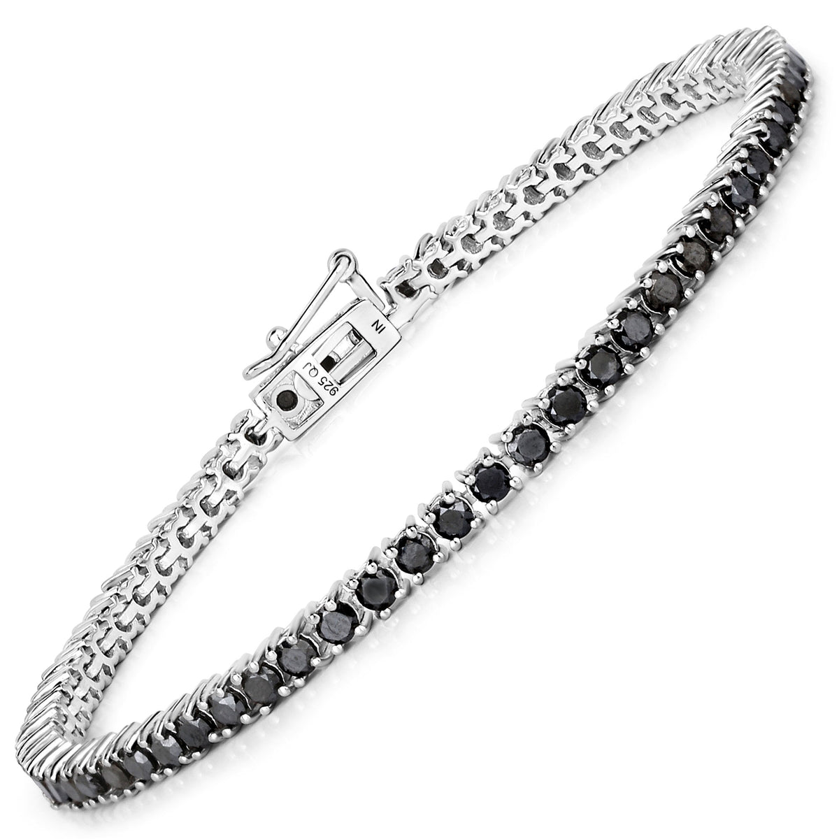 3.15 Cttw Round Black Diamond 18K White Gold Plated Silver Tennis Bracelet