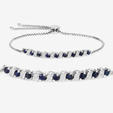 Genuine Blue Sapphire and White Topaz Bolo Bracelet